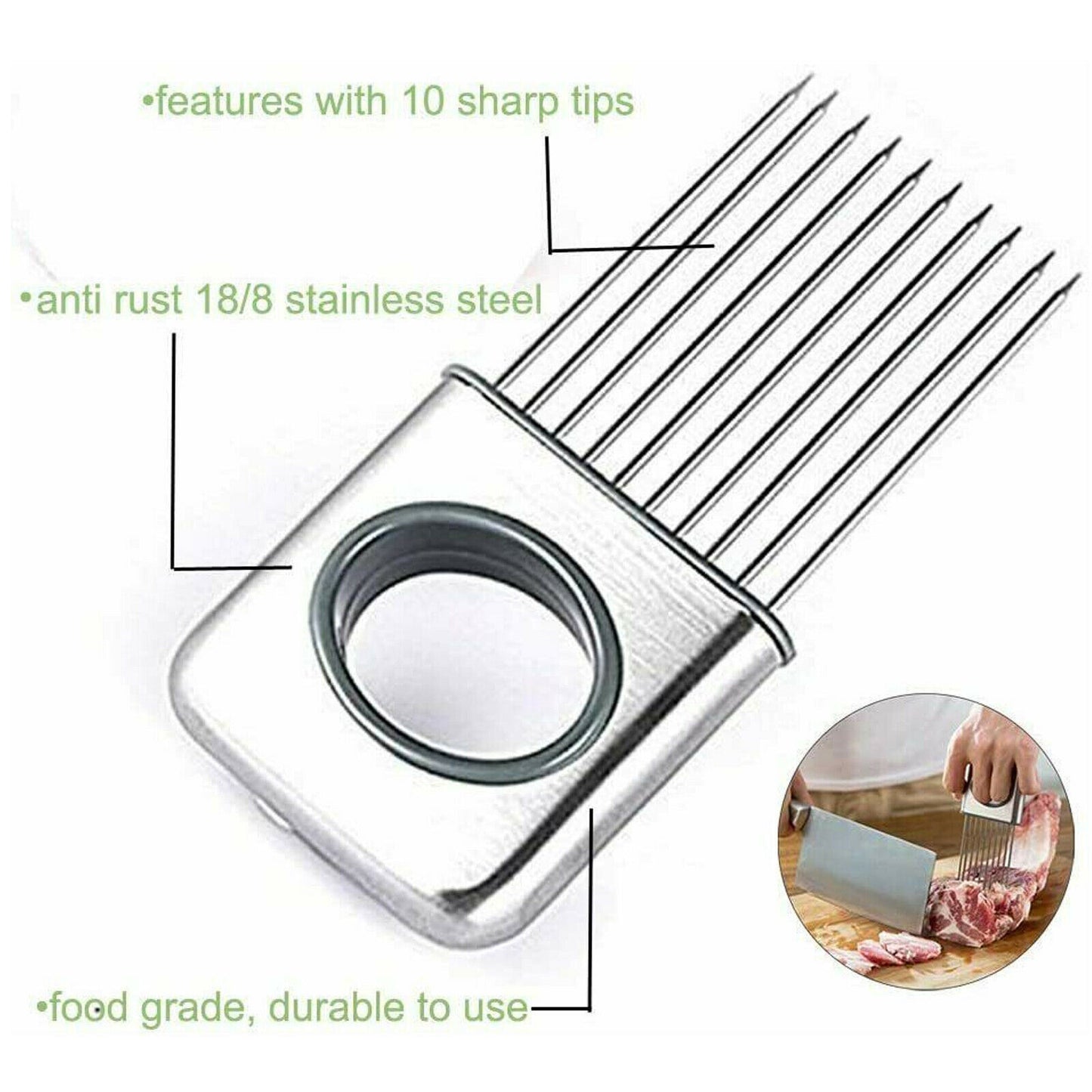 Onion Needle With Cutting Safe Aid Holder Easy Slicer Cutter Tomato Safe Fork Handheld Vegetable Knife Kitchen Onion Holder Slicer Vegetable Tools Tomato Cutter Stainless Steel Kitchen Gadget Steel