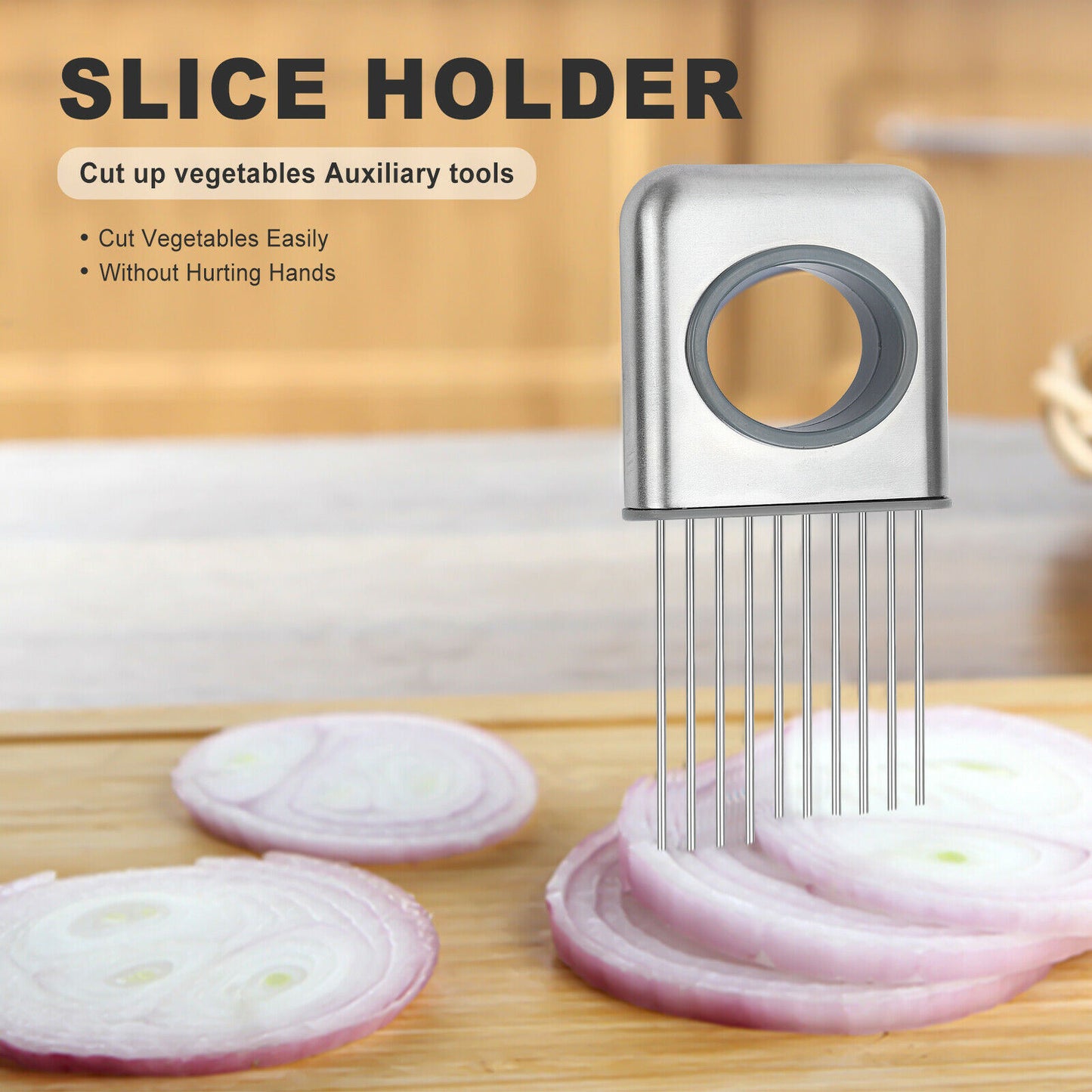 Onion Needle With Cutting Safe Aid Holder Easy Slicer Cutter Tomato Safe Fork Handheld Vegetable Knife Kitchen Onion Holder Slicer Vegetable Tools Tomato Cutter Stainless Steel Kitchen Gadget Steel