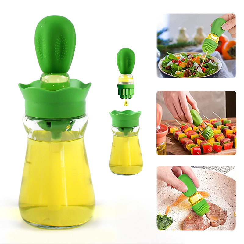 BBQ Tool Oil Bottle With Silicone Brush Oil Spray Baking Barbecue Grill Oil Dispenser Cookware Baking Kitchen Accessories