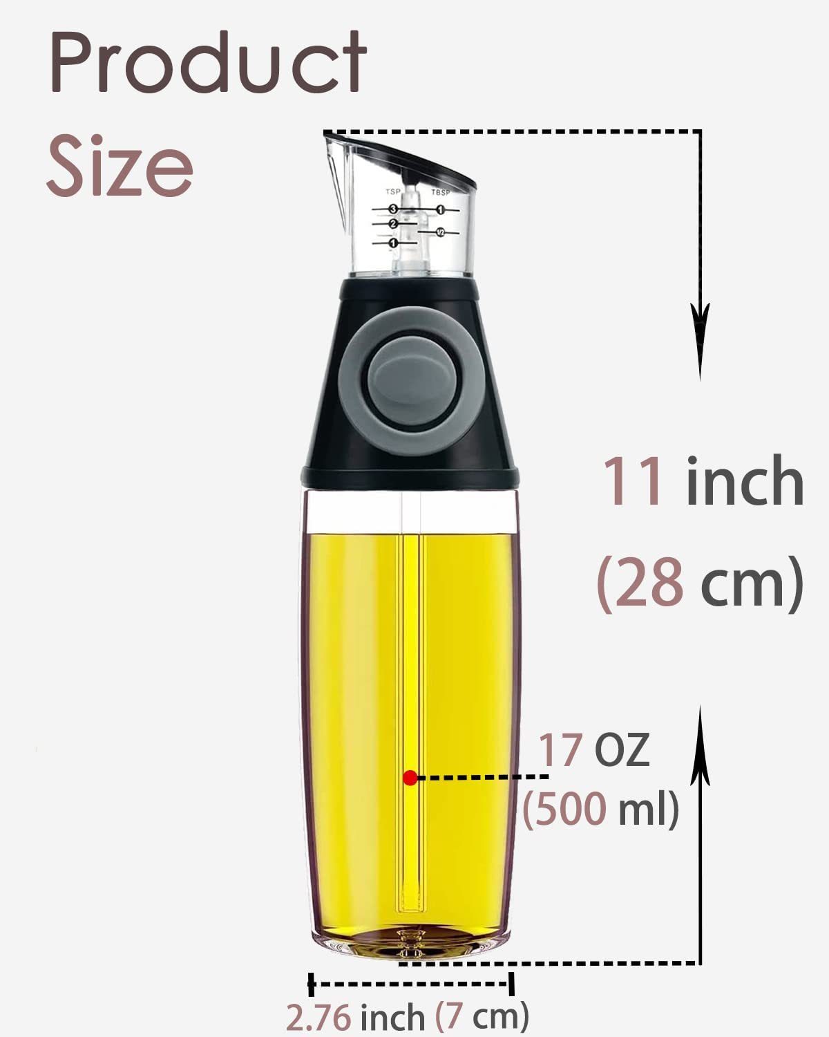 1pc Oil Dispenser Bottle; 17oz Olive Oil Dispenser Oil Sprayer; Clear Glass Refillable Oil And Vinegar Dispenser Bottle With Measuring Scale Pump For Kitchen; Cooking; Salads