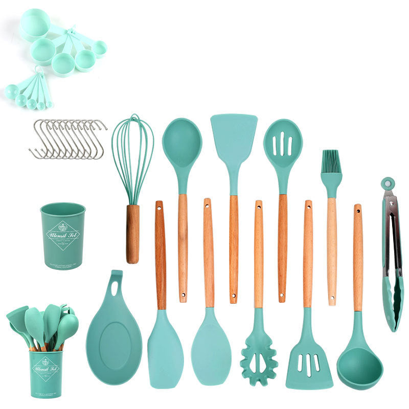 33pcs Set Wooden Handle Silicone Kitchen Utensils 33 Pieces Set Silicone Spoon Shovel Kitchen Gadgets Set Silicone Kitchen Utensils