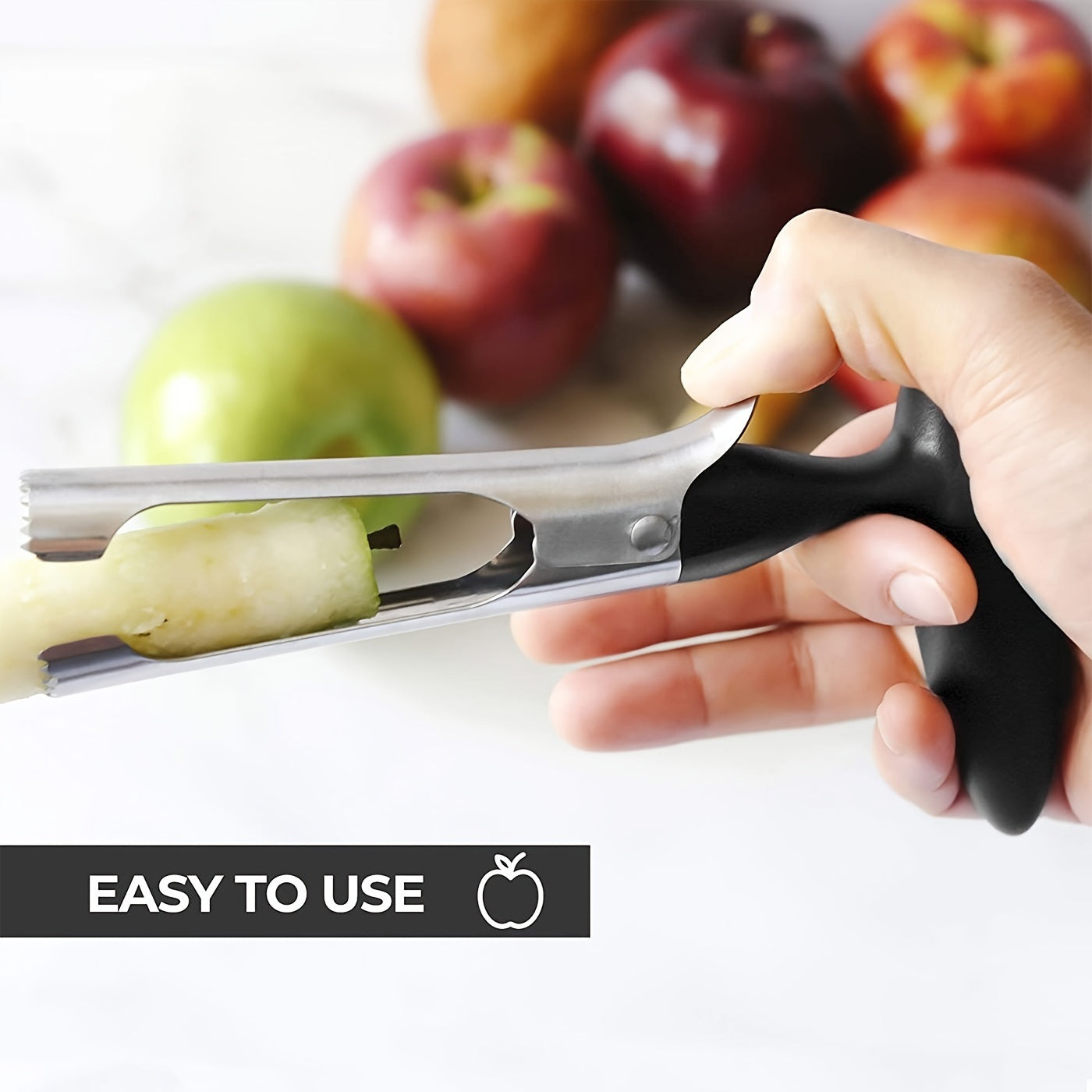 1pc Premium Apple Corer - Easy To Use Durable Apple Corer Remover For Pears; Bell Peppers; Apples - Stainless Steel; Kitchen Gadgets; Black; 7inch*3.9inch