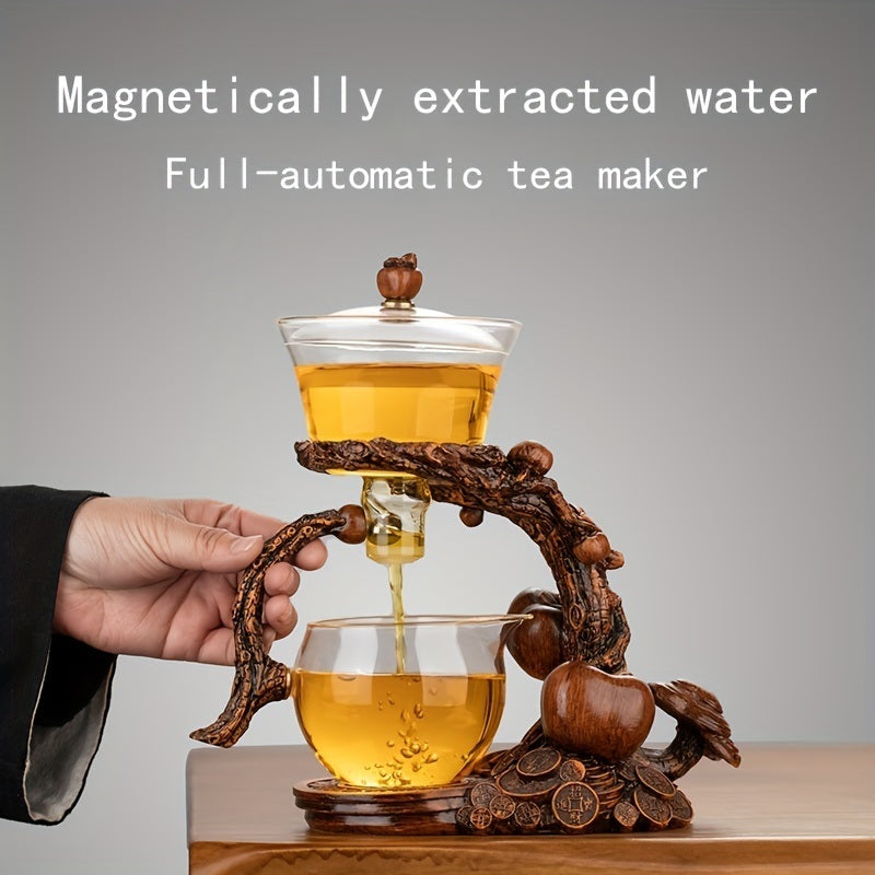 1 Set Lazy Tea Set; Magnetic Water Diversion Rotating Cover Bowl; Tea Maker; Automatic Glass Teapot; Tea Canister; Tea Cups; Tea Pet; Tea Tray; Chinese Kung Fu Tea Set