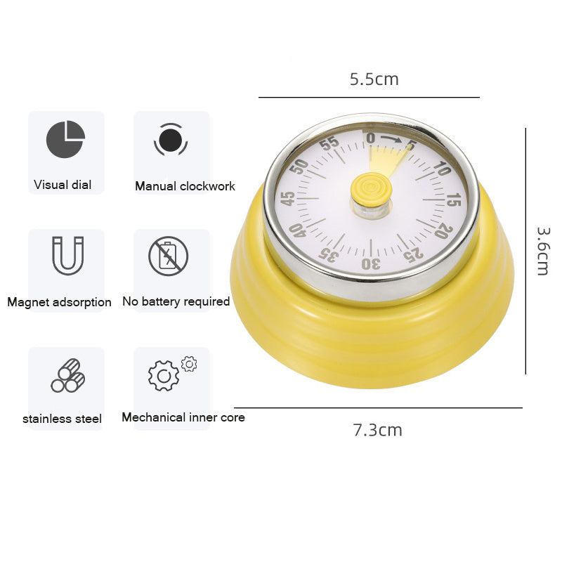 Kitchen Timer Stainless Steel Mechanical Reminder Countdown with Magnet Cooking Teaching Multifunctional Baking Reminder