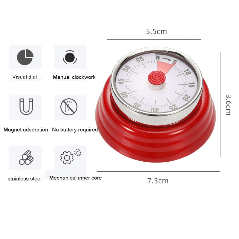 Kitchen Timer Stainless Steel Mechanical Reminder Countdown with Magnet Cooking Teaching Multifunctional Baking Reminder