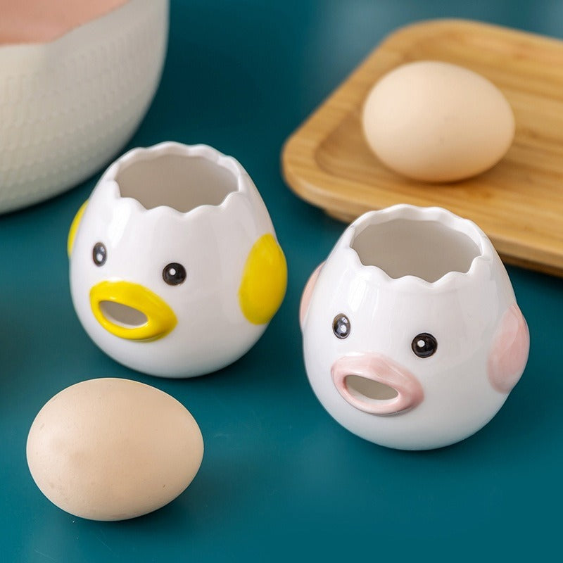 2Pcs Egg Separator Egg Yolk White Separator;  Ceramic Creative Cute Cartoon Style Egg Filter Splitter Opeaner Automatic Separation Kitchen Cooking Tool( pink+ yellow)