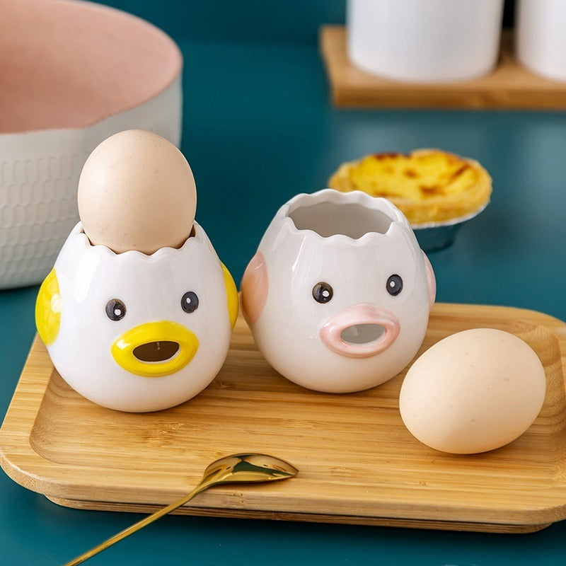 2Pcs Egg Separator Egg Yolk White Separator;  Ceramic Creative Cute Cartoon Style Egg Filter Splitter Opeaner Automatic Separation Kitchen Cooking Tool( pink+ yellow)