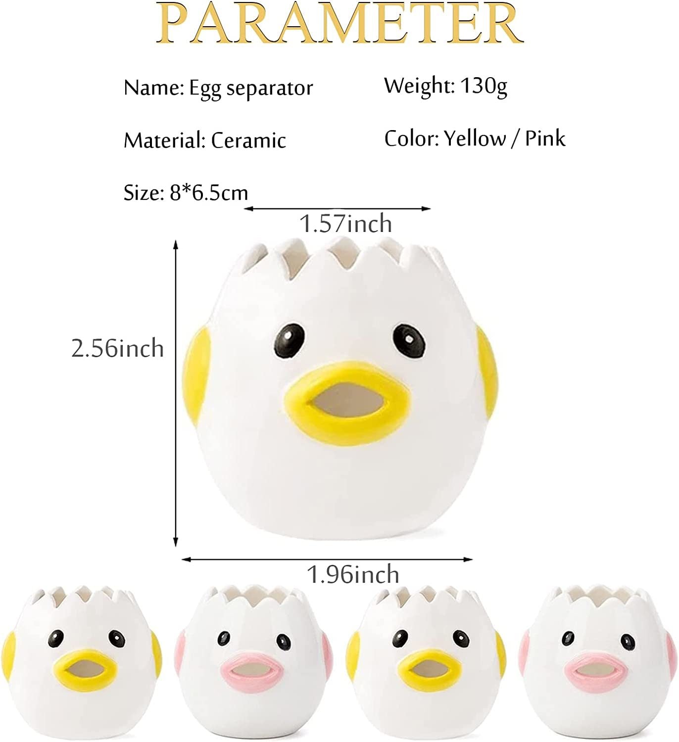 2Pcs Egg Separator Egg Yolk White Separator;  Ceramic Creative Cute Cartoon Style Egg Filter Splitter Opeaner Automatic Separation Kitchen Cooking Tool( pink+ yellow)