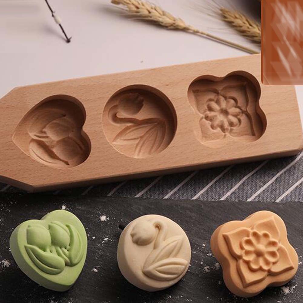 Wooden Moon Cake Mold DIY Rice Cake Baking Mold Wagashi Snow Skin Mooncake Mold Tulip 40g