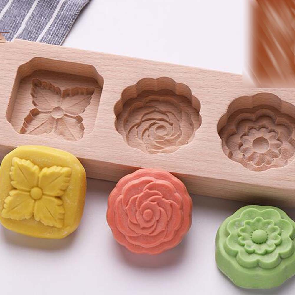 Wooden Moon Cake Mold DIY Rice Cake Baking Mold Wagashi Snow Skin Mooncake Mold Rose 40g