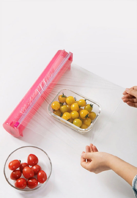 Plastic Cling Wrap Storage Holder with Slide Cutter Cling Film Cutter Aluminum Foil, Parchment Paper Dispenser