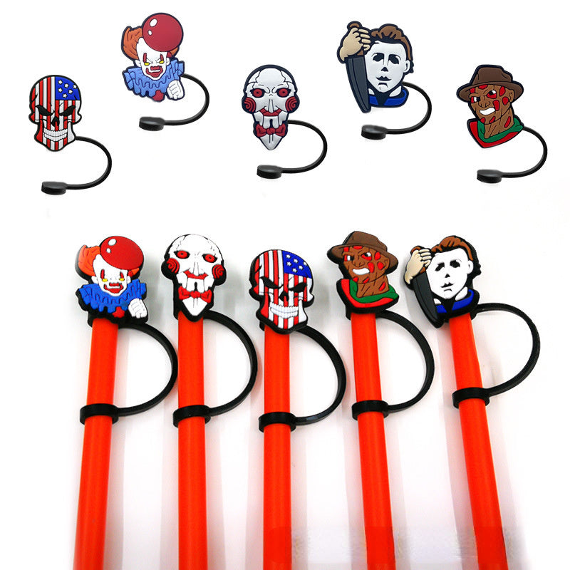 6pcs Reusable Silicone Straw Tip Caps - Scary Clown Design - Perfect for Halloween Decorations and Drinking