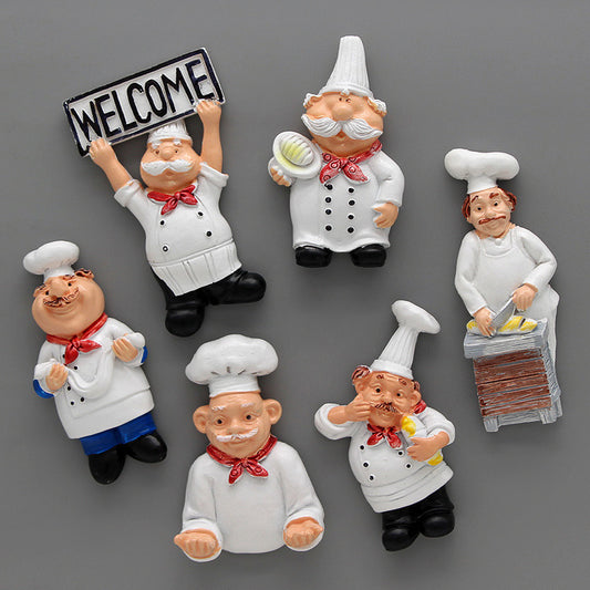 6pcs, Cute Cartoon Chef Refrigerator Magnets - 3D Magnetic Stickers for Kitchen Decoration and Home Decor - Perfect Birthday Gift