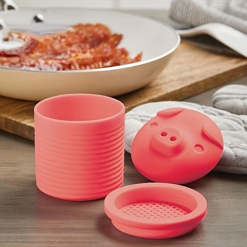 1pc, Cute Pig Silicone Grease Container with Filter Mesh - Perfect for Cooking Oil, Bacon Grease, and More - Kitchen Supplies