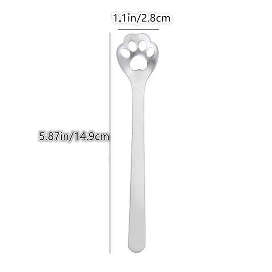 1/5pcs, Stainless Steel Hollow Out Kawaii Cat Claw Spoon, Mixing Spoon, Cake Dessert Spoon, Cookie Mold