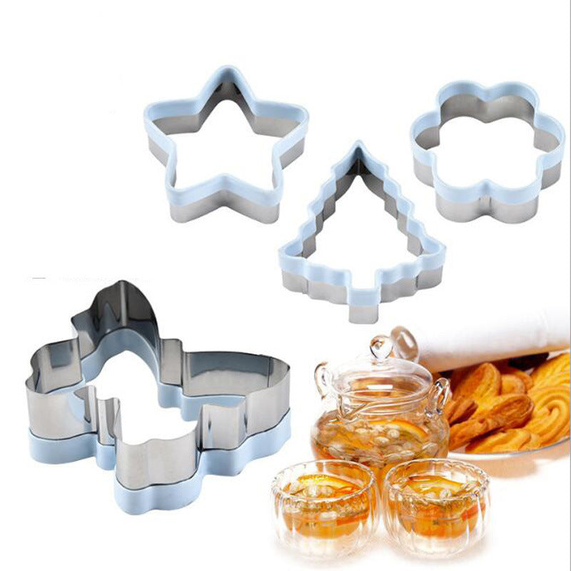 Stainless Steel 4 pcs Cookie Cutter Set Holiday Cookies Cutters for Making Christmas Tree Star Flower Butterfly Shaped Fondant Biscuit Chocolate Cutter Dough Molder Kitchen Baking Tool