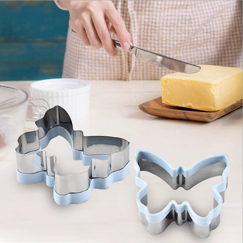 Stainless Steel 4 pcs Cookie Cutter Set Holiday Cookies Cutters for Making Christmas Tree Star Flower Butterfly Shaped Fondant Biscuit Chocolate Cutter Dough Molder Kitchen Baking Tool