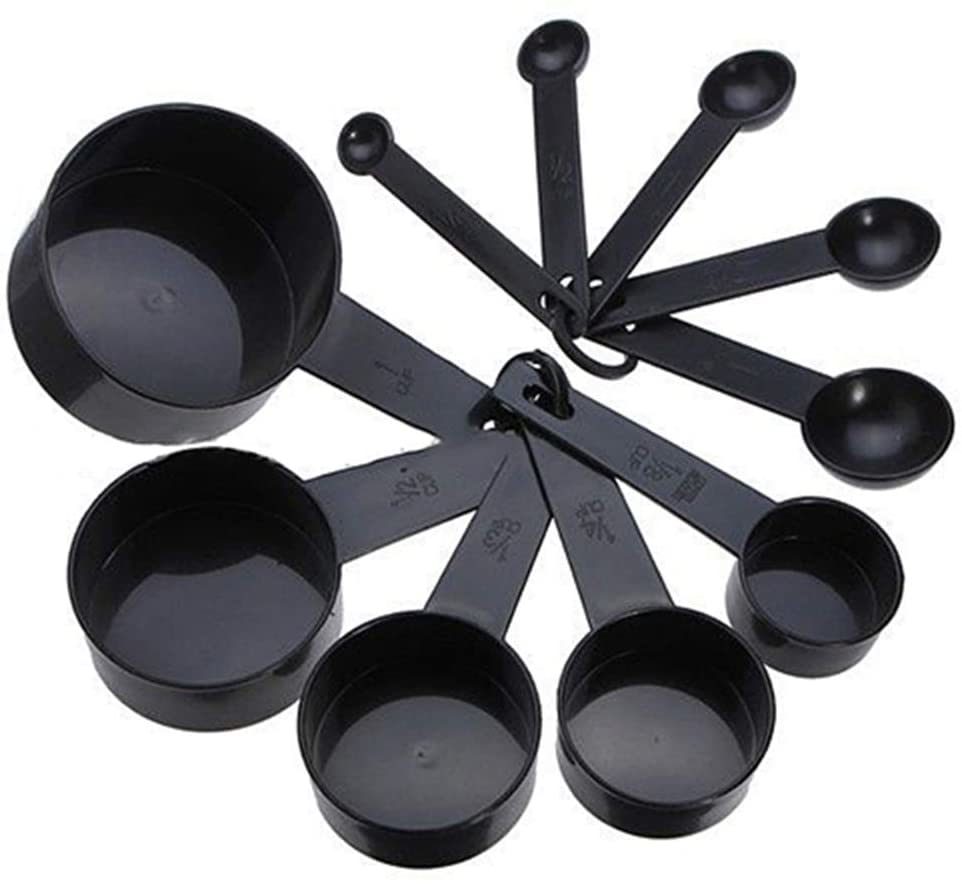 Measuring Set 10 pieces Black Plastic Measuring Spoons and Cups for Baking Tools