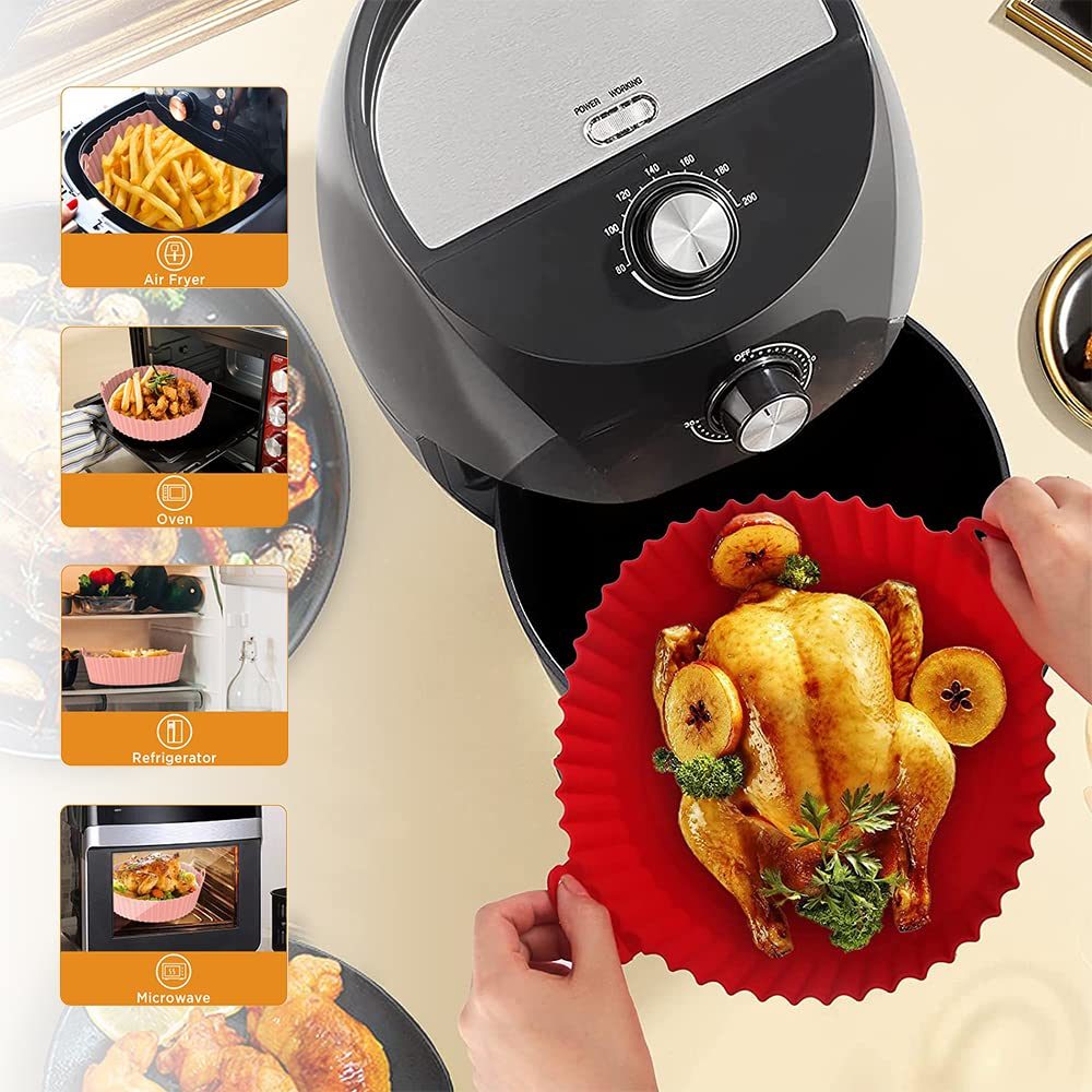 Air Fryer Silicone Baking Tray Reusable Basket Mat Non-Stick Round Microwave Pads Baking Mat Oven Air Fryer Liner