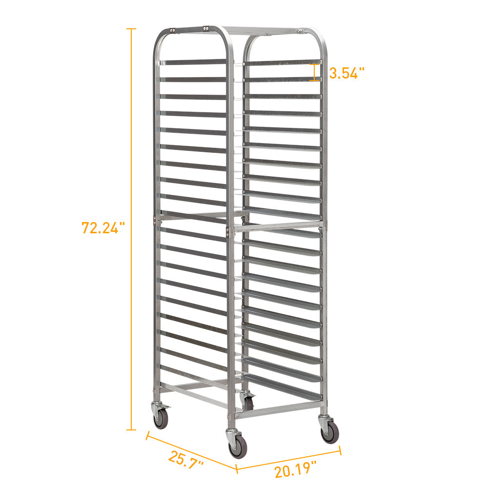 Commercial-Grade 20-Tier Sheet Pan Rack;  Galvanized Iron Bakery Rack;  Super Capacity Bread Rack with wheels;  Silver