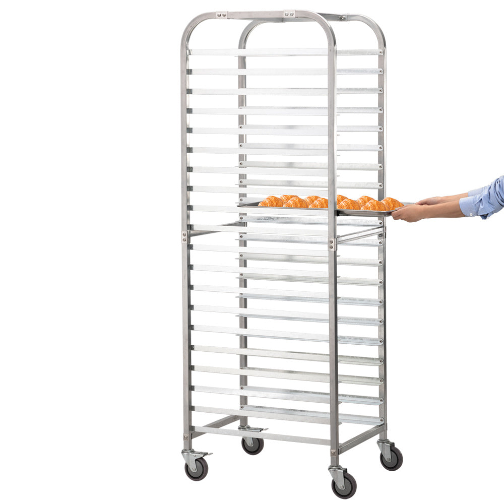 Commercial-Grade 20-Tier Sheet Pan Rack;  Galvanized Iron Bakery Rack;  Super Capacity Bread Rack with wheels;  Silver