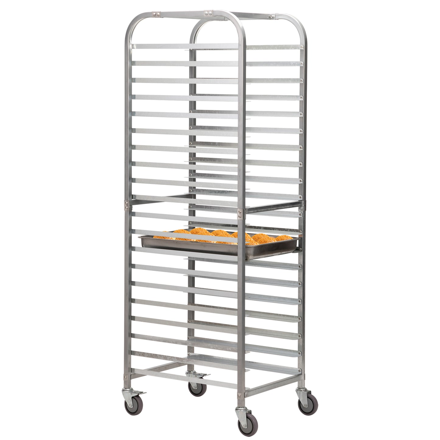 Commercial-Grade 20-Tier Sheet Pan Rack;  Galvanized Iron Bakery Rack;  Super Capacity Bread Rack with wheels;  Silver