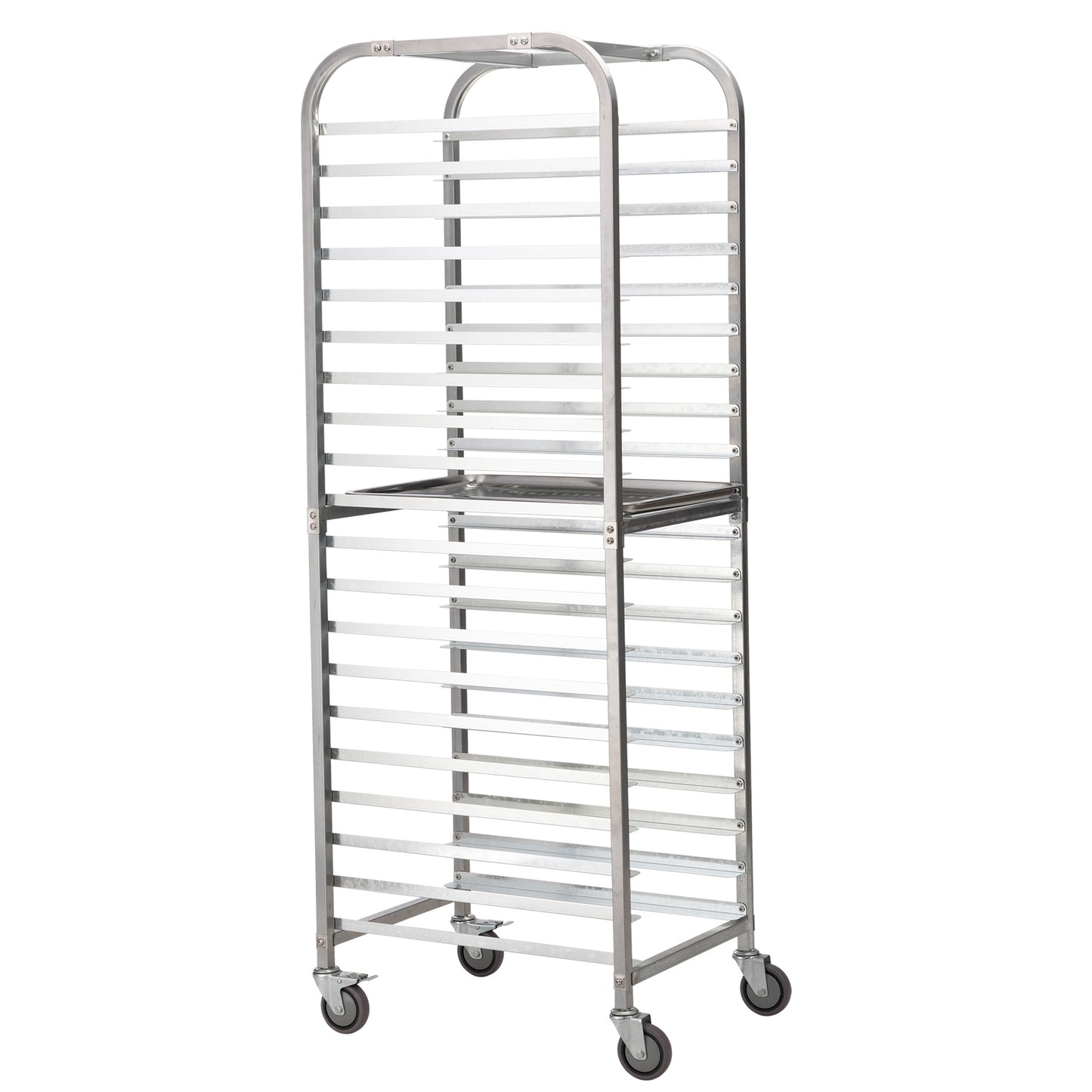 Commercial-Grade 20-Tier Sheet Pan Rack;  Galvanized Iron Bakery Rack;  Super Capacity Bread Rack with wheels;  Silver