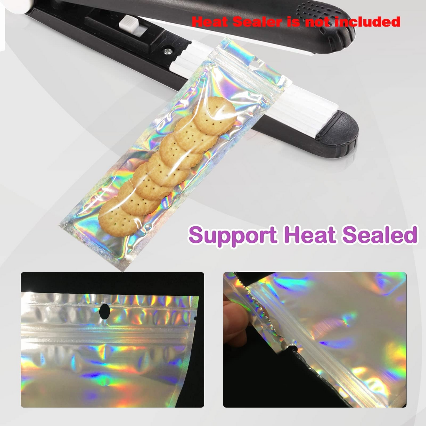 Resealable Foil Pouch Bag [100 PCS ] Great for Party Favor Food Storage (Holographic Color, 2.7 x 8.6 Inch)