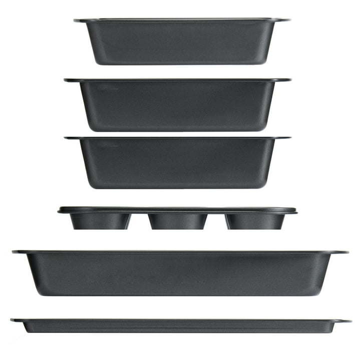 6 Piece Non-Stick Bakeware Sets, Easy for Release and Clean up, Carbon Steel, Gray