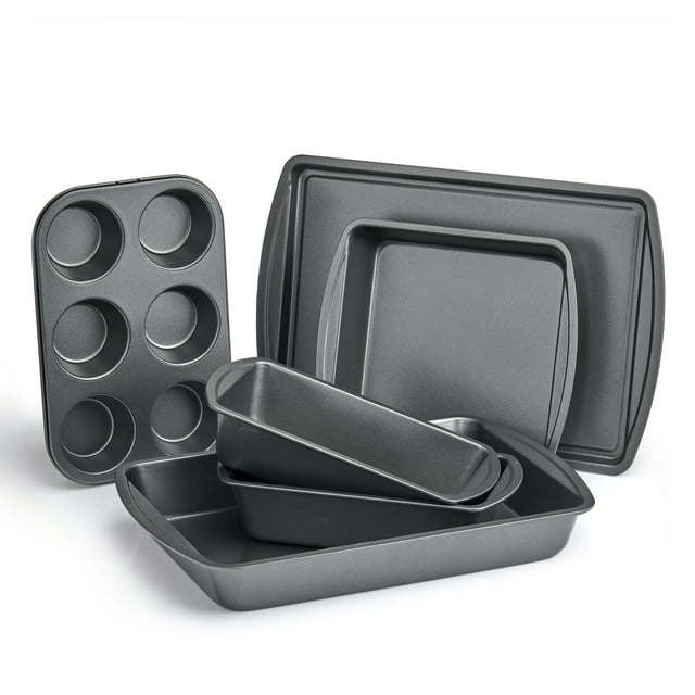 6 Piece Non-Stick Bakeware Sets, Easy for Release and Clean up, Carbon Steel, Gray