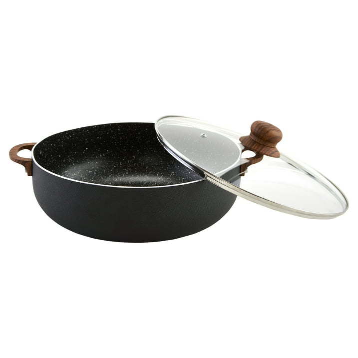 6.9QT Black Stone Aluminum Nonstick Caldero (Dutch Oven) with Wood Look Handles & Knob