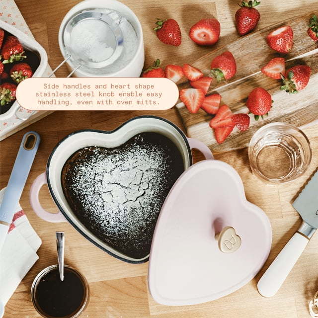 2QT Cast Iron Heart Dutch Oven, Pink Champagne by Drew Barrymore