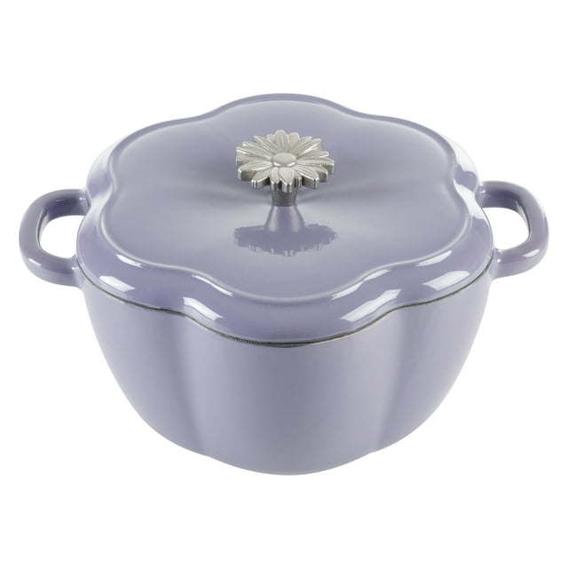 Timeless Beauty Floral Shaped Enamel Cast Iron 3-Quart Dutch Oven, Purple