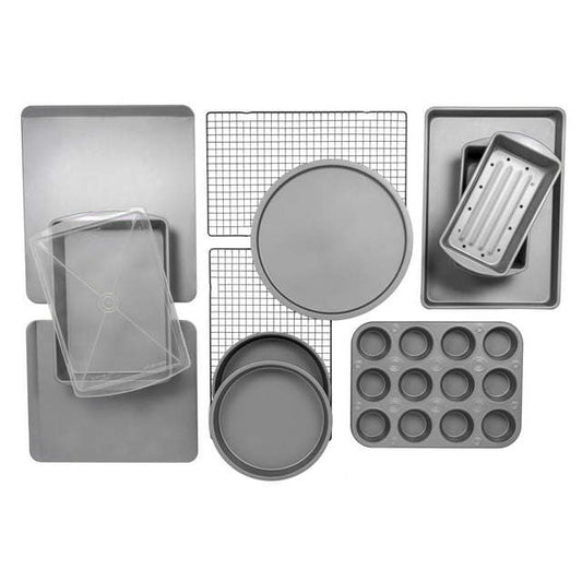 12-Piece Nonstick Steel Bakeware Set, Cookie Pan Set, Gray