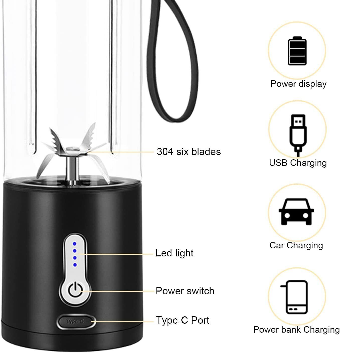 Portable Blender Smoothies Fruit Vegetable Juicer Machine USB Rechargeable Mixer