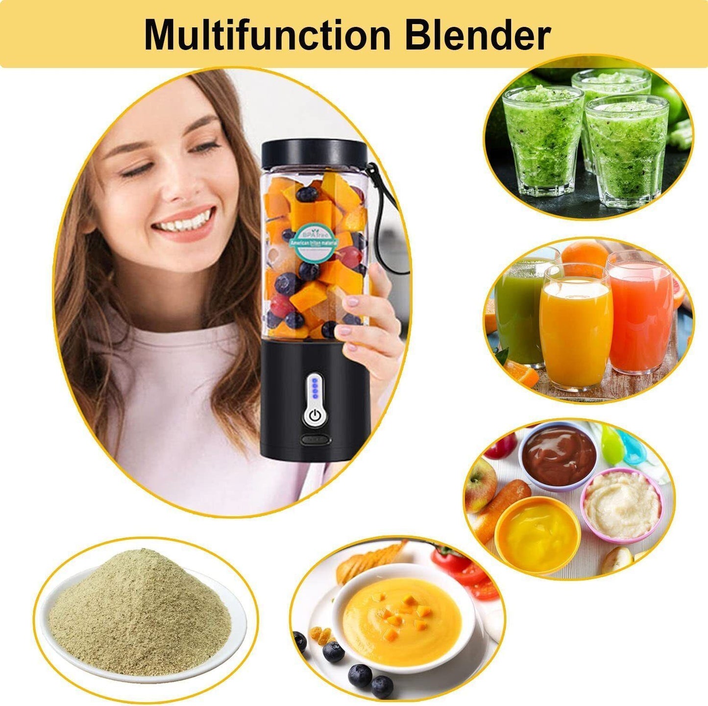 Portable Blender Smoothies Fruit Vegetable Juicer Machine USB Rechargeable Mixer