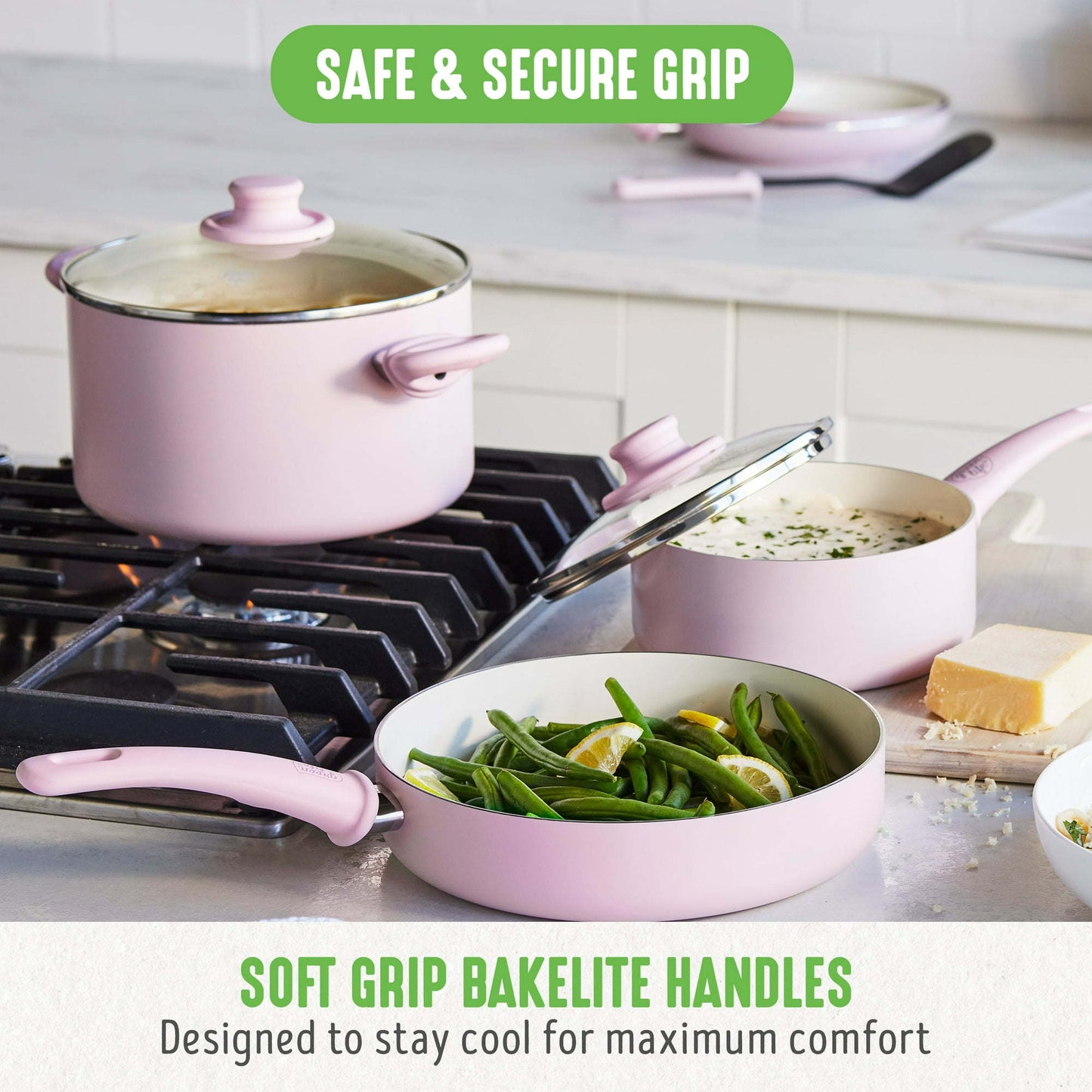 18-Piece Soft Grip Toxin-Free Healthy Ceramic Non-Stick Cookware Set,Dishwasher Safe