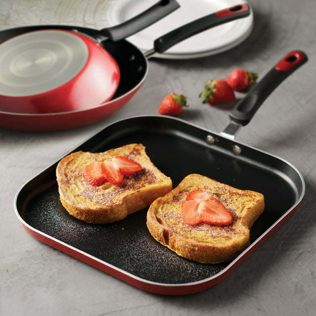 Everyday 3 Pieces Aluminum Non-stick Fry Pan and Griddle Set – Metallic Red