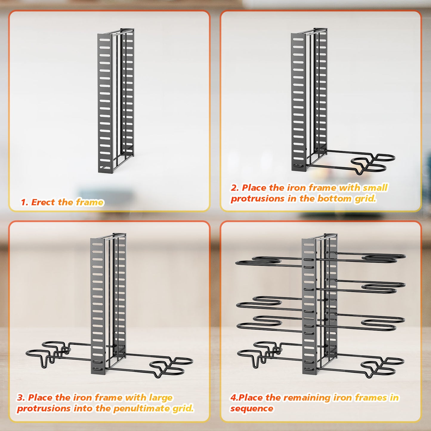 Pot and pan organizer, Pot Lid Holders & Pan Rack, Multiple DIY methods 8 tier pot racks, adjustable kitchen organization and storage for pots and pans.