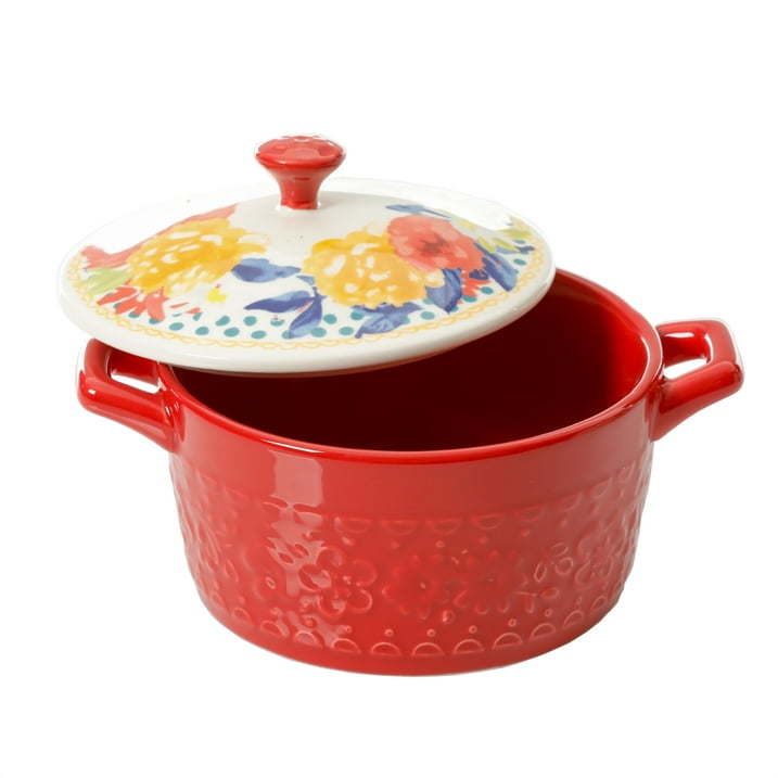 Floral 13-Ounce Assorted Color Casseroles with Lid, Set of 4