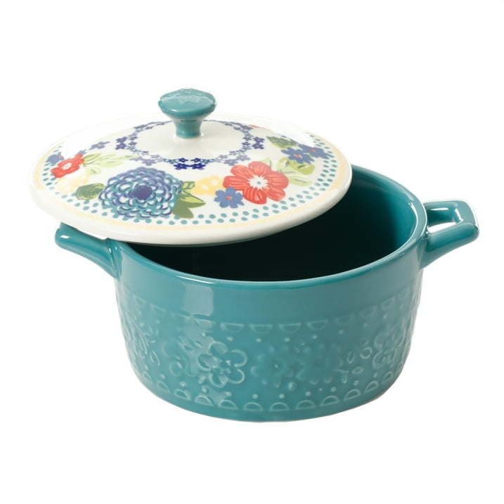 Floral 13-Ounce Assorted Color Casseroles with Lid, Set of 4