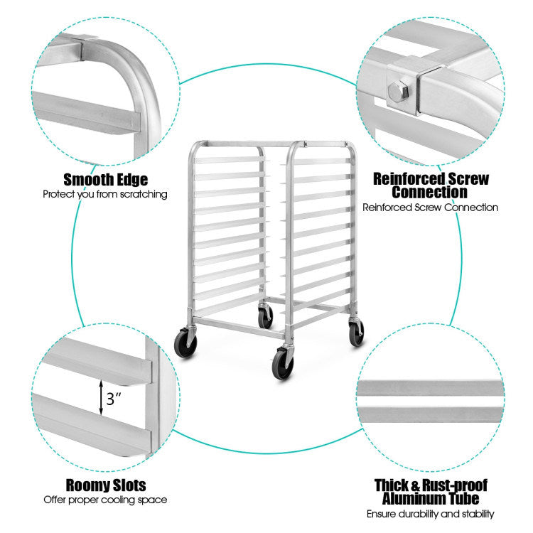 10 Sheets Aluminum Rolling Bakery Pan Rack