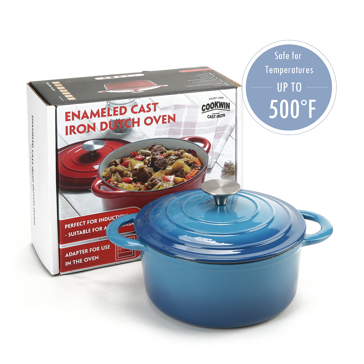 COOKWIN Enameled Cast Iron Dutch Oven with Self Basting Lid;  Enamel Coated Cookware Pot 5QT