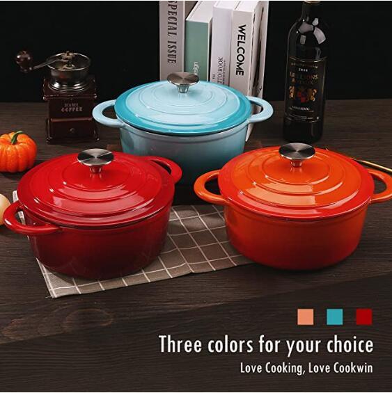 COOKWIN Enameled Cast Iron Dutch Oven with Self Basting Lid;  Enamel Coated Cookware Pot 5QT