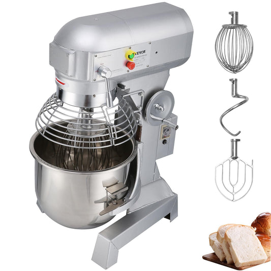 VEVOR Commercial Food Mixer 15Qt 600W 3 Speeds Adjustable 110/178/390 RPM Heavy Duty 110V with Stainless Steel Bowl Dough Hooks Whisk Beater Premium for Schools Bakeries Restaurants Pizzerias