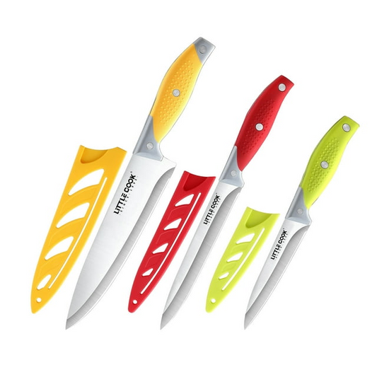 Little Cook Chef Knife Set, 3PCS Kitchen Knife, Multicolor Stainless Steel Sharp Chef Knife Set, 8 Inch Chef's Knife, 5 Inch Utility Knife, 3.5 Inch Paring Knife (3Pack, Yellow, Red, Green)