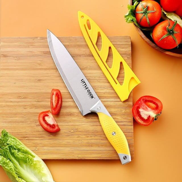 Little Cook Chef Knife Set, 3PCS Kitchen Knife, Multicolor Stainless Steel Sharp Chef Knife Set, 8 Inch Chef's Knife, 5 Inch Utility Knife, 3.5 Inch Paring Knife (3Pack, Yellow, Red, Green)