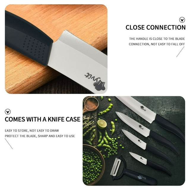 Rirool 5 Pcs Ceramic Knife Set, Professional Home Kitchen Knife with Covers, 6" Chef Knife, 5" Utility Knife, 4" Fruit Knife, 3" Paring Knife and a Peeler