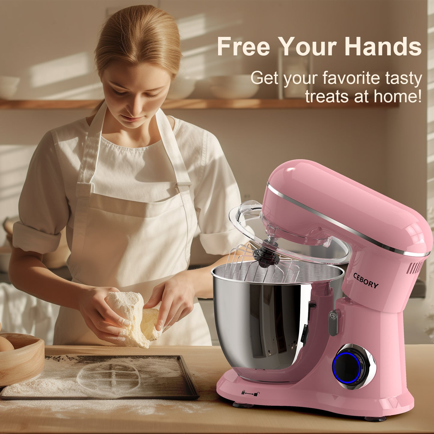 3-IN-1 Electric Stand Mixer, 660W 10-Speed With Pulse Button, Attachments include 6.5QT Bowl, Dough Hook, Beater, Whisk for Most Home Cooks, Sakura Pink