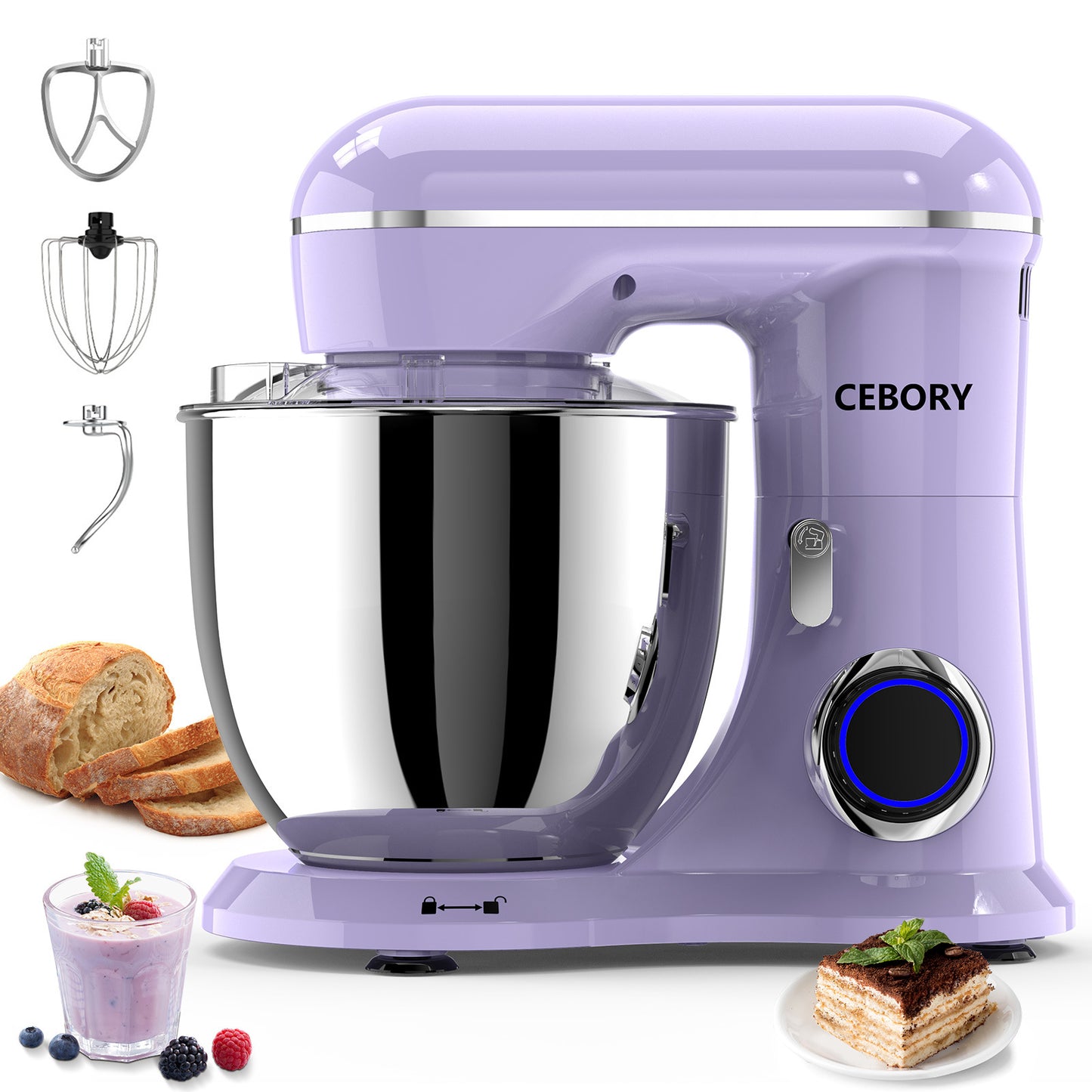 3-IN-1 Electric Stand Mixer, 660W 10-Speed With Pulse Button, Attachments include 6.5QT Bowl, Dough Hook, Beater, Whisk for Most Home Cooks, Vine Purple